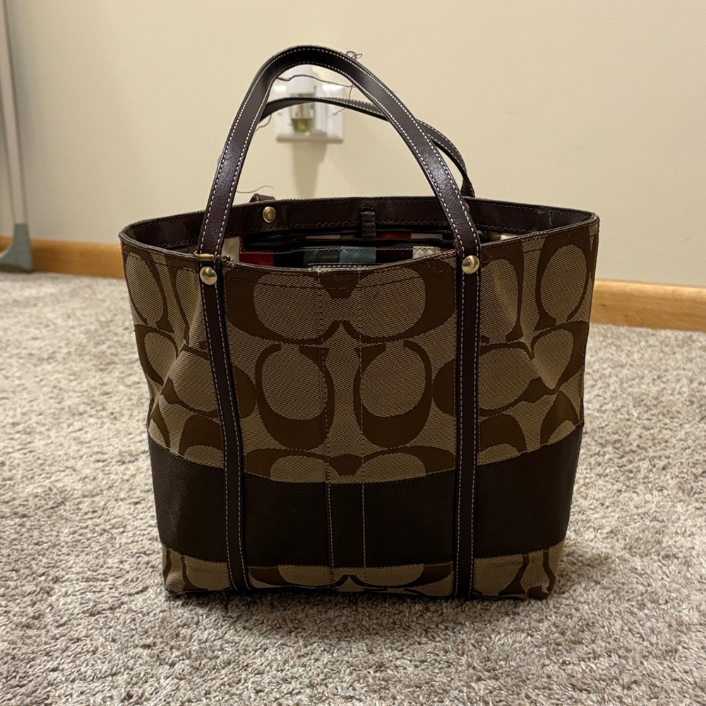 Coach Brown and Tan Signature Tote